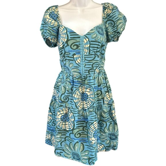 House Of Harlow 1960 Blue Smocked Baby Doll Linen Blend Mini Dress Medium Summer - Picture 1 of 4